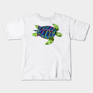 green radioactive turtle in ecopop mutant pattern from the floral caribbean art Kids T-Shirt